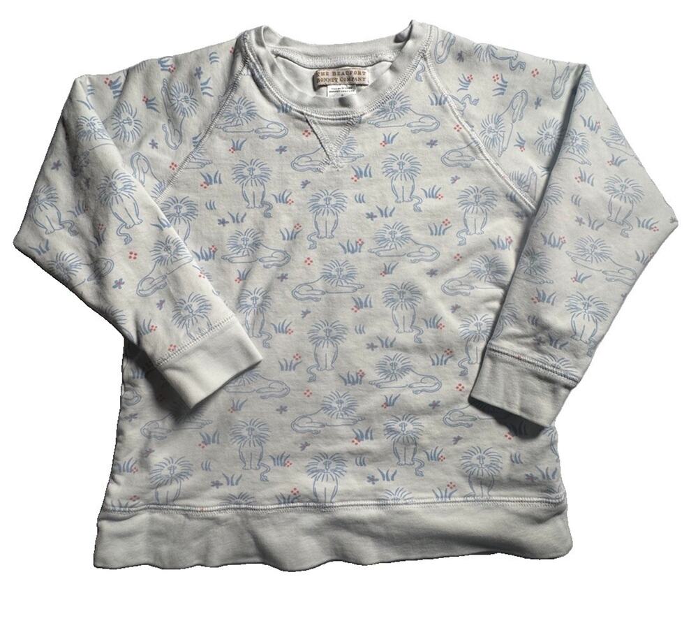The Beaufort Bonnet Company Girls 8 Lion Print Sweatshirt Blue White TBBC